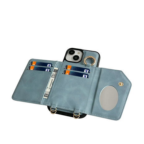 iPhone 16 - Aqua Blue - 2 in 1 MagSafe Wallet Case met Koord