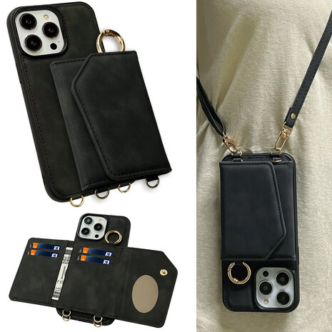 iPhone 15 Pro - Charcoal Gray - 2 in 1 MagSafe Wallet Case - met Koord