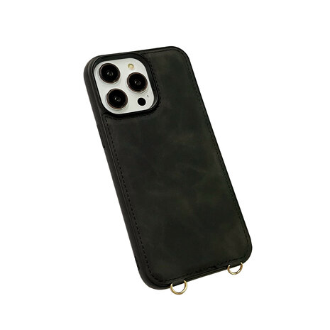 iPhone 15 Pro - Charcoal Gray - 2 in 1 MagSafe Wallet Case - met Koord