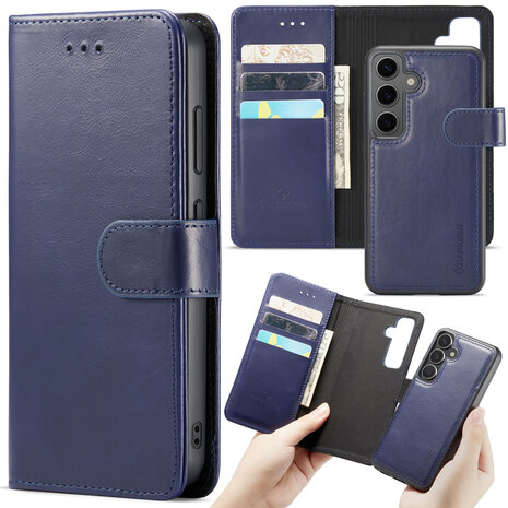 Samsung S24 - 2 in 1 Leather Book Case -  Navy Blue