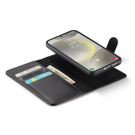 Samsung S24 - 2 in 1 Leather Book Case -  Charcoal Gray