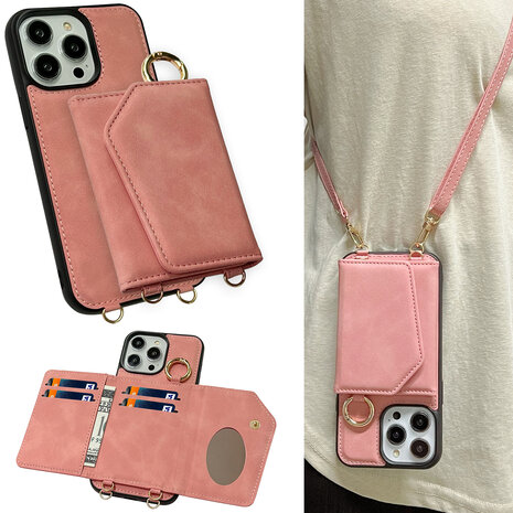 iPhone 16 Pro - Pale Pink - 2 in 1 MagSafe Wallet Case met Koord