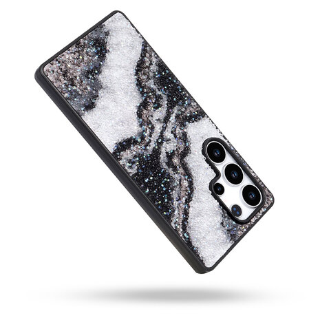 Samsung S23 Ultra - Diamant Marmer Glitter - Zwart