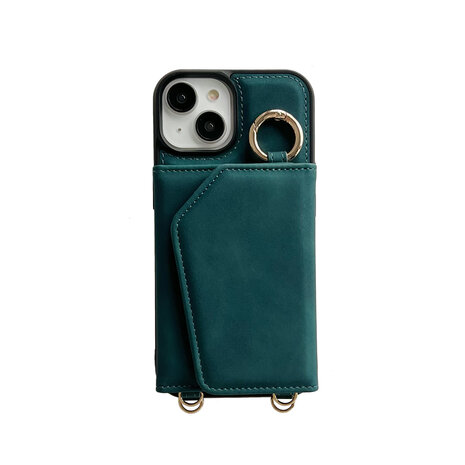 iPhone 16 Plus - Emerald Green - 2 in 1 MagSafe Wallet Case met Koord