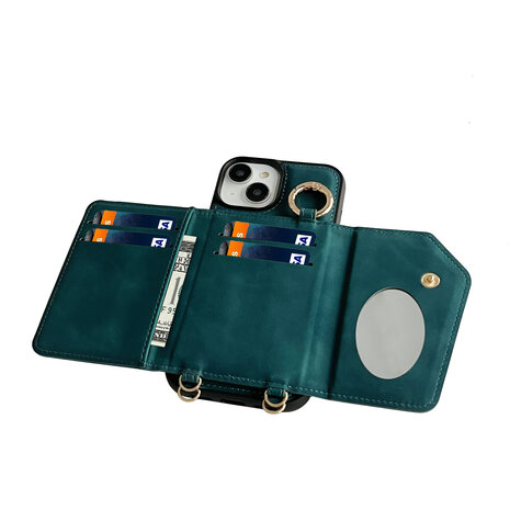 iPhone 16 Plus - Emerald Green - 2 in 1 MagSafe Wallet Case met Koord