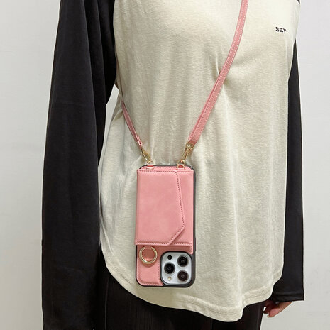 iPhone 16 Pro Max - Pale Pink - 2 in 1 MagSafe Wallet Case met Koord