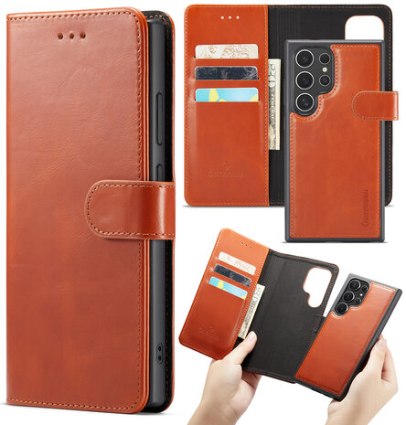 Samsung S24 Ultra - 2 in 1 Leather Book Case - Sienna Brown