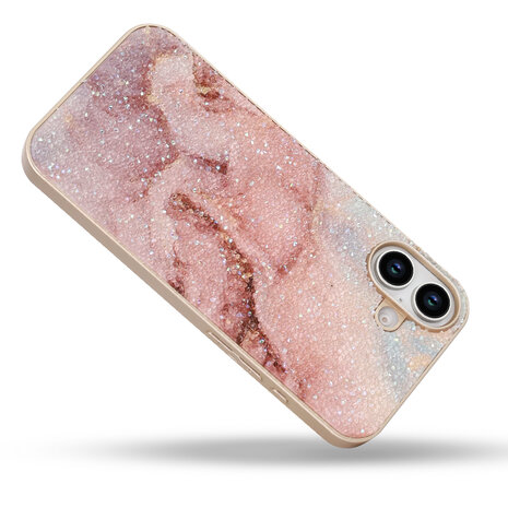 iPhone 16 Plus - Diamant Marmer Glitter - Roze