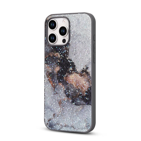 iPhone 16 Pro Max - Diamant Marmer Glitter - Grijs