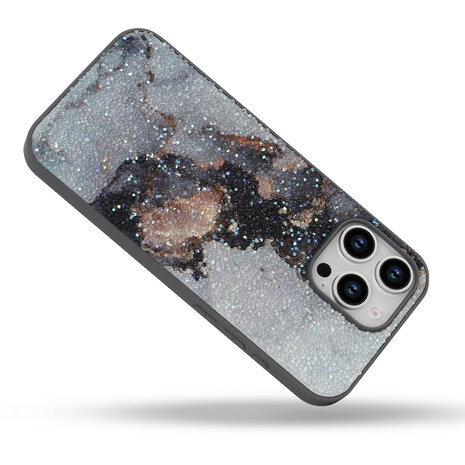 iPhone 16 Pro Max - Diamant Marmer Glitter - Grijs