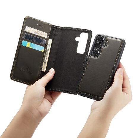 Samsung S24 - 2 in 1 Leather Book Case -  Emerald Green