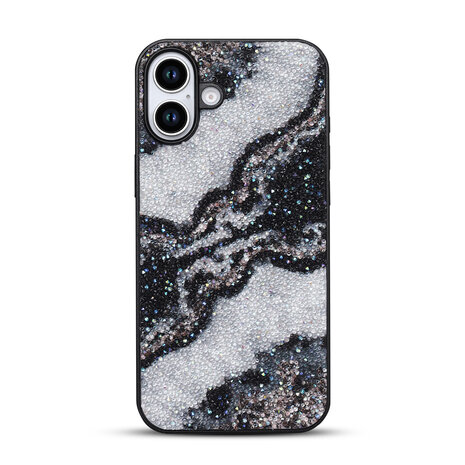 iPhone 16 Plus - Diamant Marmer Glitter - Zwart