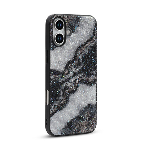 iPhone 16 Plus - Diamant Marmer Glitter - Zwart