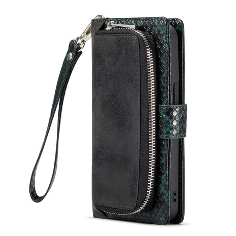 iPhone 13 Pro - Groen - 2 in 1 Slangen Portemonnee Book Case met Rits