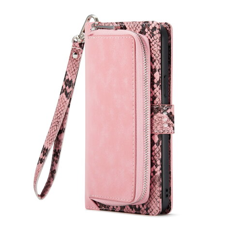 iPhone 13 Pro - Roze - 2 in 1 Slangen Portemonnee Book Case met Rits