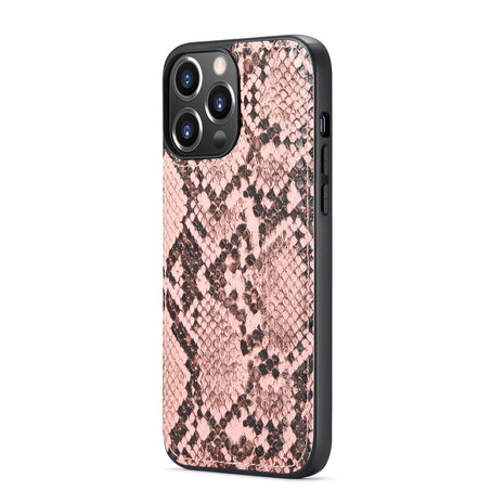 iPhone 13 Pro - Roze - 2 in 1 Slangen Portemonnee Book Case met Rits