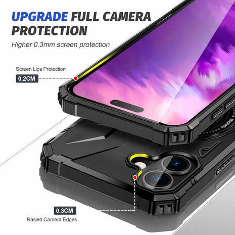 iPhone 16 Plus - MagSafe Kickstand Armor Back Cover - Zwart