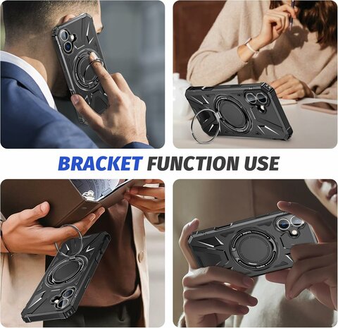 iPhone 16 Plus - MagSafe Kickstand Armor Back Cover - Zwart