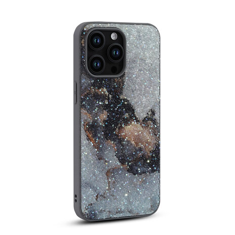 iPhone 14 Pro - Diamant Marmer Glitter - Grijs