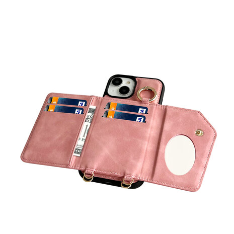 iPhone 16 Plus - Pale Pink - 2 in 1 MagSafe Wallet Case met Koord