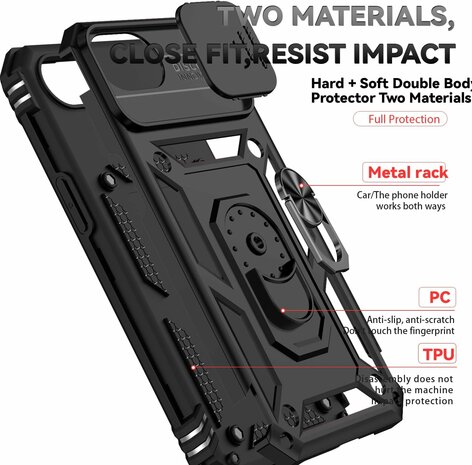 iPhone 16e - Zwart - Armor Kickstand &amp; Camera Bescherming