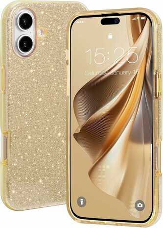 iPhone 16 Plus - Glitter Back Cover - Goud