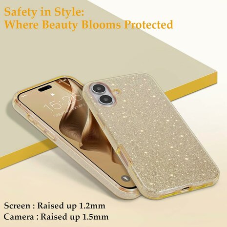 iPhone 16 Plus - Glitter Back Cover - Goud