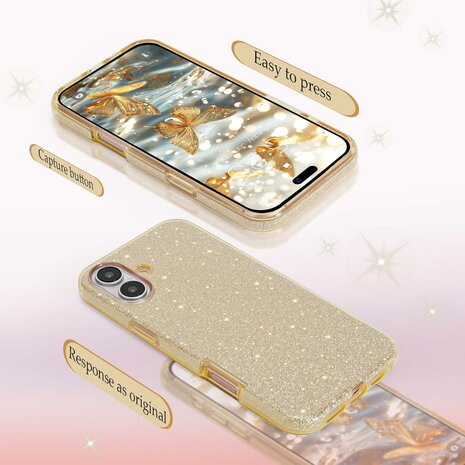iPhone 16 Plus - Glitter Back Cover - Goud