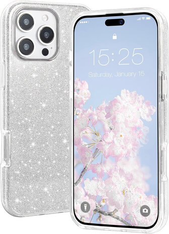 iPhone 16 Pro Max - Glitter Back Cover - Zilver