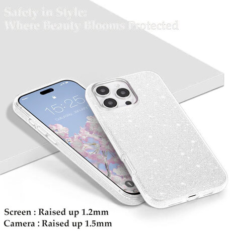 iPhone 16 Pro Max - Glitter Back Cover - Zilver