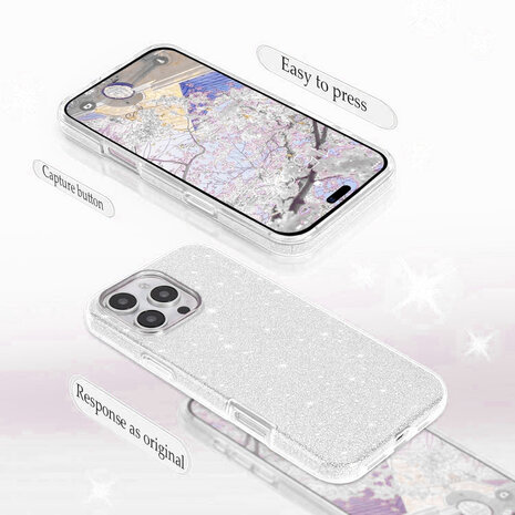 iPhone 16 Pro Max - Glitter Back Cover - Zilver