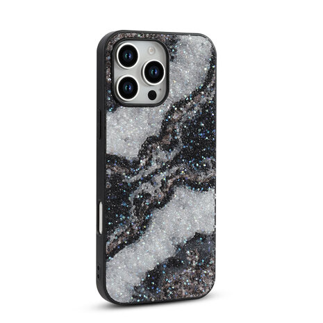 iPhone 16 Pro - Diamant Marmer Glitter - Zwart