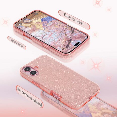 iPhone 16 Plus - Glitter Back Cover - Roze