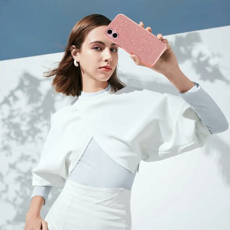 iPhone 16 Plus - Glitter Back Cover - Roze