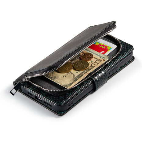 iPhone 13 Pro Max - Groen - 2 in 1 Slangen Portemonnee Book Case met Rits