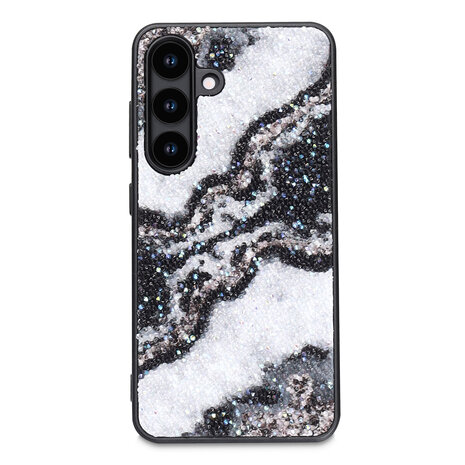 Samsung S22 - Diamant Marmer Glitter - Zwart