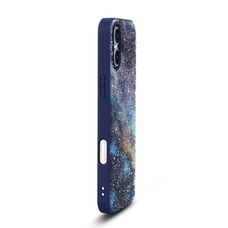 iPhone 16 Plus - Diamant Marmer Glitter - Blauw
