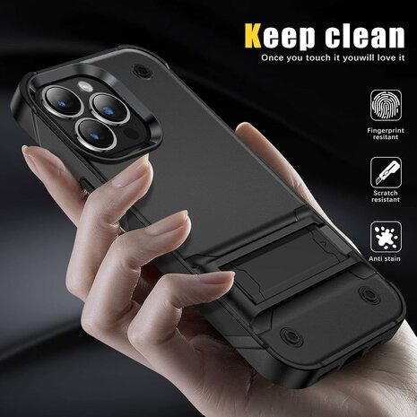 iPhone 16 Pro - Kickstand Armor Back Cover - Zwart