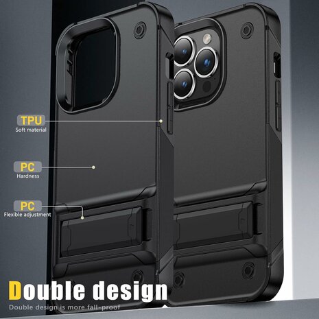 iPhone 16 Pro - Kickstand Armor Back Cover - Zwart