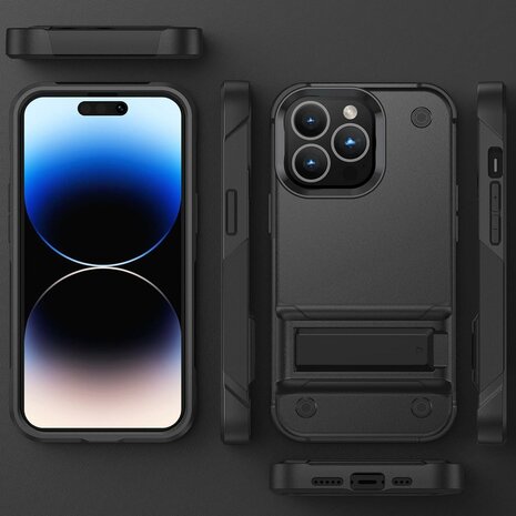 iPhone 16 Pro - Kickstand Armor Back Cover - Zwart