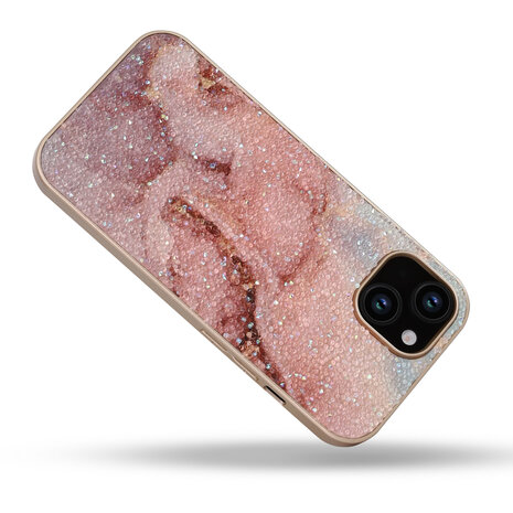 iPhone 15 - Diamant Marmer Glitter - Roze