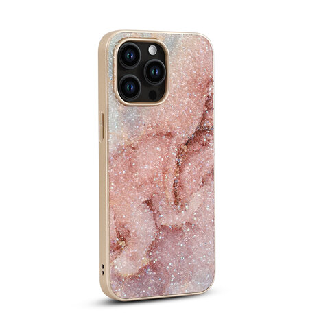 iPhone 14 Pro Max - Diamant Marmer Glitter - Roze