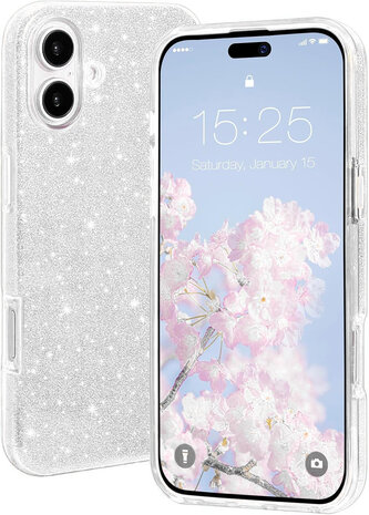 iPhone 16 Plus - Glitter Back Cover - Zilver