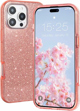 iPhone 16 Pro Max - Glitter Back Cover - Roze