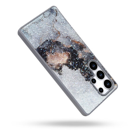 Samsung S23 Ultra - Diamant Marmer Glitter - Grijs
