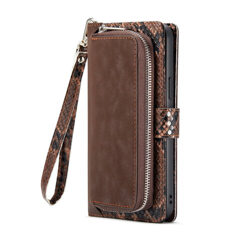 iPhone 13 Pro - Bruin - 2 in 1 Slangen Portemonnee Book Case met Rits