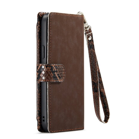 iPhone 13 Pro - Bruin - 2 in 1 Slangen Portemonnee Book Case met Rits
