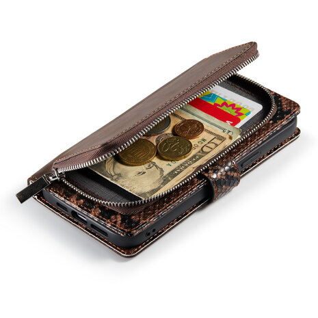 iPhone 13 Pro - Bruin - 2 in 1 Slangen Portemonnee Book Case met Rits