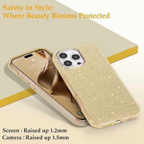 iPhone 16 Pro Max - Glitter Back Cover - Goud