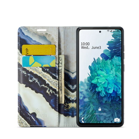 Samsung S21 FE Blue Paraiba - Marmer Book Case
